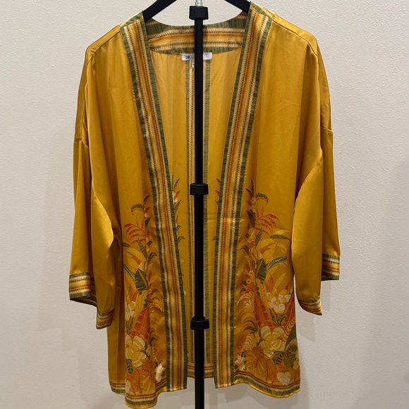DR2 Jackets & Blazers - DR2 Mustard Yellow Floral-Striped Open Kimono